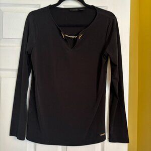 Tahari Black Women's Longsleeved Top in Size S Small with a Metal Toggle Detail